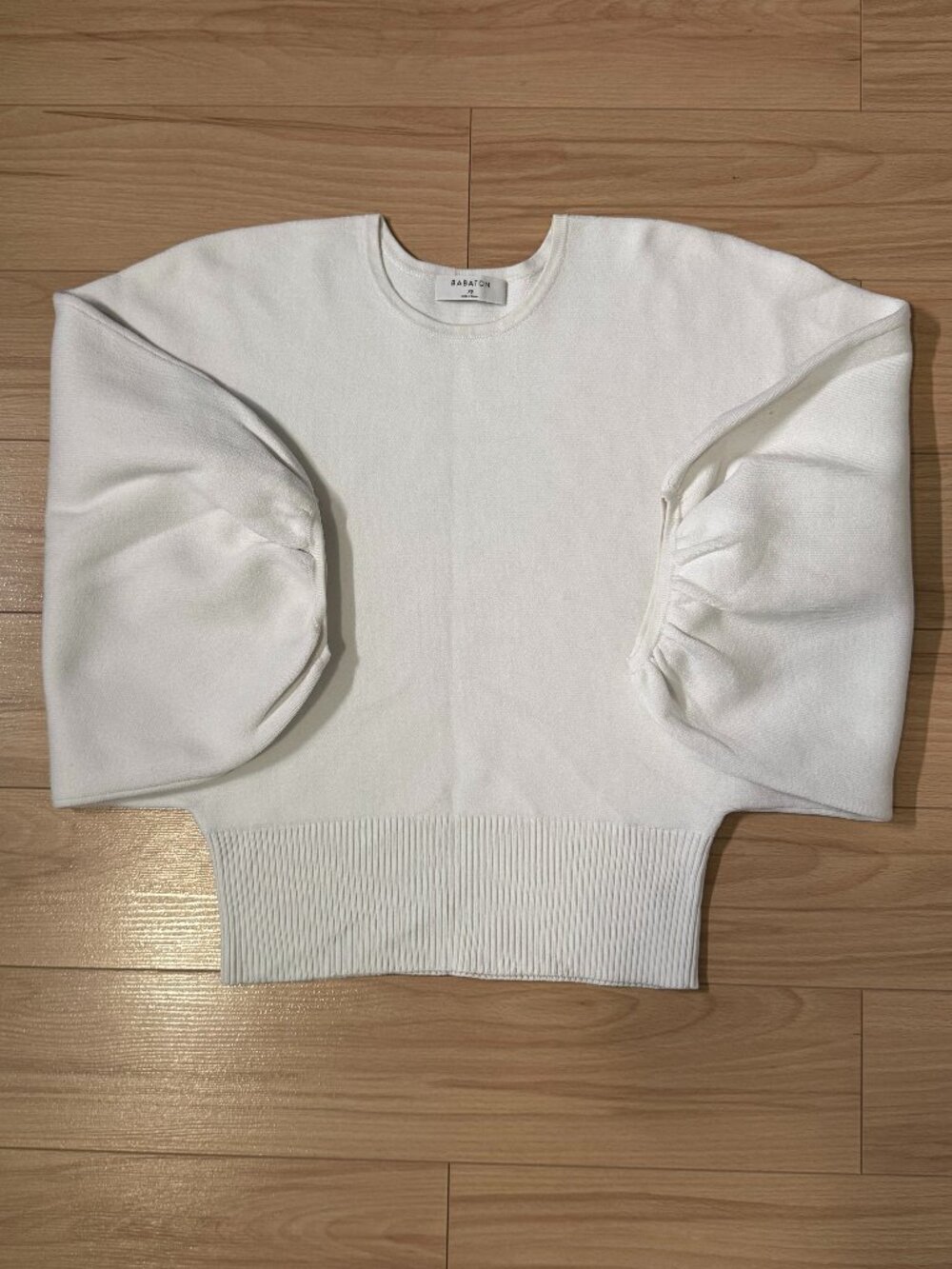 Aritzia Babaton Saberi Balloon Sleeve Knit Sweater Top White Cream XS